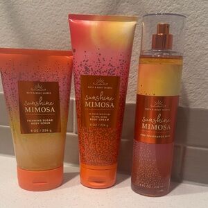 Bath & Body Works Sunshine Mimosa Exfoliant & Moisture Trio - Orange and Yellow